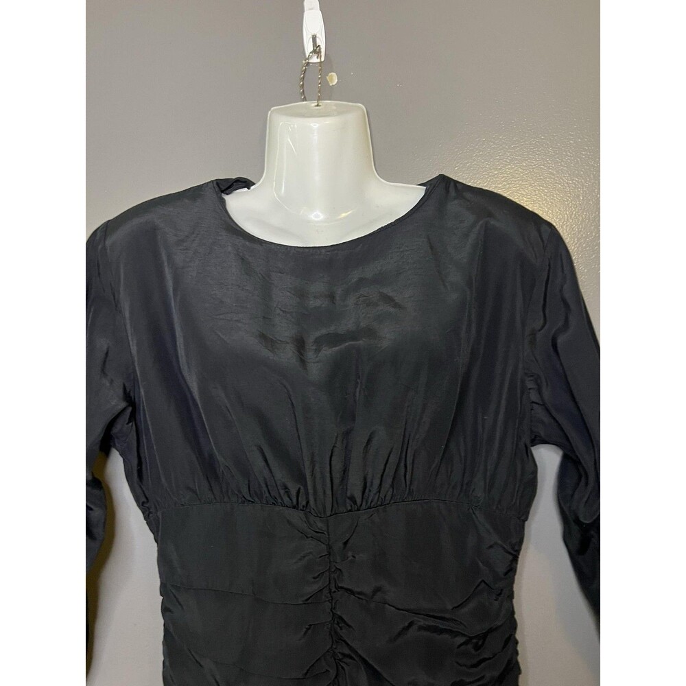 Vintage Christine David Blouse Womens Medium Black Ruched Tunic Top Made USA